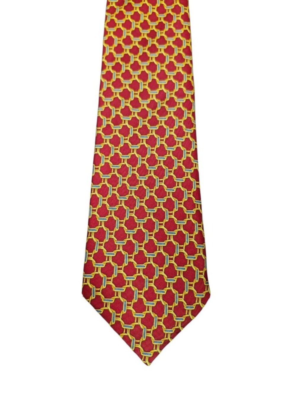 Vintage Burberrys London 100% Silk Red Gold Blue Geometric Chain Tie USA - Picture 3 of 8